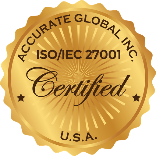 ISO/IEC 27001 certification mark issued by Accurate Global Inc.
