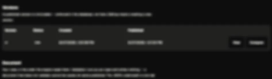 The Neumetria console showing a policy version history, noting that a published version is immutable, with the live version legible and the rest out of focus.